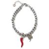 MODA MavillA Braccialetto in Acciaio con Ciondolo Cornetto Rosso e Quadrifoglio, colore Argento confezione regalo inclusa