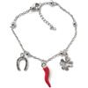 MODA MavillA Bracciale Portafortuna in Acciaio, Ciondoli Corno Rosso, Quadrifoglio e Ferro di Cavallo, Lunghezza Regolabile