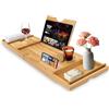 SereneLife Vassoio da Bagno e Vassoio per Colazione Combo con Scatola Regalo - Vassoio da Bagno Impermeabile in Legno di Bambù e Vassoio da Letto con Braccia Pieghevoli Scorrevoli