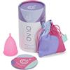 Ovio, tazza mestruale riutilizzabile, morbida e flessibile, 100% silicone di grado medico, con custodia da viaggio, senza perdite e affidabile, con garanzia di sostituzione delle dimensioni