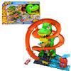 Hot Wheels City - T-Rex Battaglia Infuocata, playset stazione dei pompieri con dinosauro occhi rotanti e pista per gareggiare, camion dei pompieri incluso, giocattolo per bambini, 4+ anni, JBM73