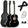 3rd Avenue Pacchetto con chitarra acustica 3rd Avenue di dimensioni standard 4/4 livello beginner, corde in acciaio, custodia da trasporto, plettri e corde di riserva - Nero