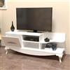 Dmora Mobile Porta TV Lureli 130x45x51h cm Bianco 2 Ripiani Apertura a Ribalta, Un'anta