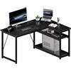 JUMMICO Scrivania Angolare Compatta a Forma L 120 x 80 cm con Ripiano Portaoggetti, Tavolo Multiuso per Casa e Ufficio, Nero Minimalista