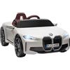 Mondial Toys BMW I4 12V Auto Elettrica per Bambini con Telecomando Parentale, Licenza Ufficiale, Cinture 3 Punti, Luci LED, Bluetooth, Portata 30 Kg - Bianco