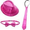 Oyolan Bambino Ragazzo Ragazza Cappello Fedora Paillette Set Danza Discoteca Jazz Accessori, rosa acceso, Taglia unica