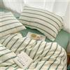 LinQton Set di biancheria da letto con copripiumino a righe, 100% cotone, stile semplice, a righe rosse e blu, 3/4 pezzi, con lenzuolo piatto, copripiumino di lusso da hotel (verde, matrimoniale XL
