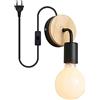 Chao Zan applique da parete, decorazione, E27, piastra in ferro e legno Lampada da parete in legno Lampada da letto leggera con interruttore Spina per camera da letto comodino soggiorno corridoio (nero)