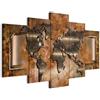 B&D XXL - Quadro Astratto Mappamondo Marrone 200x100 cm 5 Pezzi - Stampa su Tela Strutturata XXL Grande - Quadri Moderni Componibili per Camera da Letto Matrimoniale - Planisfero da Parete 020101-247
