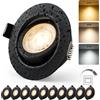 HOMEOW Faretti LED da Incasso 230V Metal Ø68mm - 80mm Dimmerabile 10 Pezzi | Faretti Neri IP44 for Bagno, Orientabili Luce Calda / Natural / Fredda,3000K 4000K 6000K,Dimmerabile a 3 livelli