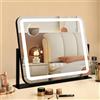 Ratsamee Specchio Trucco con Luci, 54X42cm Specchio da Tavolo LED, Specchio Ingranditore 10X Staccabile, 3 Temperature di Colore, Rotazione 360°, Controllo Tattile, Telaio in Metallo, Nero