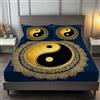 Generic Simbolo Yin Yang Motivo Mandala Lenzuolo con angoli profondo 30 cm, 160 x 200 cm Set letto in microfibra spazzolata morbida, con 2 federe e lenzuolo con angoli elasticizzato, Blu Navy