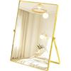 ROYUEXT Specchio rettangolare da tavolo, vintage, con telaio in metallo regolabile, per soggiorno, bagno, camera da letto, scrivania, tavolo da toeletta, viaggi, campeggio (oro)