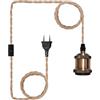 Chao Zan Portalampada E27 con Interruttore Lampada Lampada a sospensione in corda di canapa, Kit vintage con interruttore a spina Testa paralume vintage kit di supporto E27 per Soffitto da Ter (A)