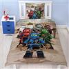 Character World Biancheria da letto 135 x 200 cm, Lego Ninjago Lloyd, Sora, Arin e Drago Riyu, 100% cotone, chiusura lampo, 1 federa 80 x 80 + copripiumino 135 x 200, set di biancheria da letto per bambini, motivo: