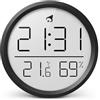 TNSLAND Termoigrometro digitale, piccola sveglia con temperatura e umidità, design magnetico, da appendere, 3 tipi di posizionamento, calendario 12/24 ore, per casa, cucina, ufficio