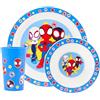 Disney Home Marvel Spidey and His Amazing Friends, set di stoviglie da 3 pezzi, include piatto, ciotola e bicchiere, blu, polipropilene, lavabile in lavastoviglie e adatto al microonde, dai 36 mesi in su