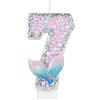 mciskin Candela di compleanno a forma di coda di sirena numero 7, scintillante, perle rosa viola, glitter, unisex, candela novità, decorazione per feste a tema sirena