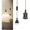 Chao Zan Portalampada E27 con Interruttore Lampada Lampada a sospensione in corda di canapa, Kit vintage con interruttore a spina Testa paralume vintage kit di supporto E27 per Soffitto da Ter (B)