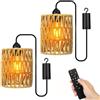 Strixorn 2x Lampada a Sospensione in Rattan a Batteria, Lampada E27 a Batteria con Telecomando, IP65 Impermeabile, Dimmerabile, Timer, Lampada a Sospensione senza Alimentazione per Interni Esterni