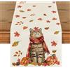 Artoid Mode Runner da Tavola Autunno Gatto Zucche Foglie d'Acero 40x300 cm | Stagionale Decorazione da Tavolo per Casa Salotto Cucina Interni Vacanze Feste