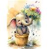 Bowetile 5D DIY Diamond Painting Kit Completo, Piccolo Elefante Carino Diamond Painting Kit Completo per Adulti, Elefante e Fiore Diamant Painting per Adulti, Decorazioni per Casa 30x40 cm