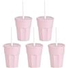 Engelland - 5 bicchieri di plastica con coperchio, rosa, con cannuccia, per feste, in plastica, riutilizzabili, 0,25 litri