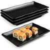 Jinfanshurich Piatti rettangolari neri in melamina, piatti da portata, antipasti, dessert, snack per sushi, torte, insalata, frutta e contorni, impilabili e lavabili in lavastoviglie (4 pezzi)