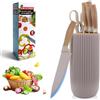 Kezidhp Ceppo Coltelli da Cucina - Set di Coltelli da Cucina 6 Pezzi Color Cachi con Rivestimento Antiaderente, Affilati ed Ergonomici con Supporto
