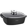 Generico Rostiera con Coperchio in Vetro Antiaderente - Teglia da Forno con Rivestimento Effetto Pietra, Casseruola Rettangolare per Arrosti, Pollo, Carne e Verdure - Adatta a Forno e Piano Cottura (34CM)