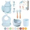 TudoBem Set Pappa Svezzamento 8 Pezzi - 1 piatto svezzamento con Ventosa, 1 Bavaglini Neonato, 1 Ciotola Antiscivolo, 2 Posate Bambini, 1 Cucchiaino Svezzamento, 1 Bicchiere Neonato 6 Mesi Prima Pappa