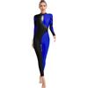 YiZYiF Body da Danza da Donna Costume da Ballo Lucido da Ginnastica e Pattinaggio Artistico Maniche Lunghe Tuta Sportiva Jumpsuit Blu XL
