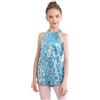 iEFiEL Body Danza Classica Bambina Paillettes Brillante Tuta da Ballo Latino Americano Leotards Costume da Pattinaggio Artistico Samba Rumba Salsa Jazz Azzurro E 11-12 Anni