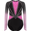 Agoky Body da Balletto Ballerrina Bambina Maniche Lunghe con Strass Leotard da Ginnastica Ritmica Danza Classica Bodysuit da Pattinaggio Artistico Fitness Yoga B Rosa caldo 11-12 anni