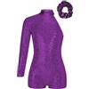 YEAHDOR Body da Balletto Bambina Paillettes Body da Pattinaggio Artistico Monospalla Tuta da Danza Classica Jumpsuit Leotard da Ballo Jazz Latino Dancewear A Viola 15-16 anni