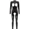 TiaoBug Body Donna Sexy Hot per Sesso Aperto Sotto Babydoll Lingerie Completo Intimo in Pelle Verniciata Wetlook Bodysuit Maniche Lunghe Camicie da Notte Curvy Sleepwear Nero M