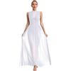 winying Abito da danza latina da donna lirica, senza maniche, abito da ballo, vestito in maglia latina rumba tango abito da ballo lungo, bianco, S