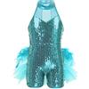 YiZYiF Body Danza Classica Bambina Paillettes Vestito da Latino Leotard Senza Maniche Costume Ballerina Pattinaggio Artistico Jumpsuit Azzurro 13-14 anni