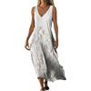 Generico Abito Cotone e Lino Donna Estivo Lungo Vintage Scollo a V Vestiti Boho Chic A-Line Abiti Elegante Maxi Prendisole Senza Maniche Ampie Taglie Forti Mare Vacanza Traspirante Confortevole (A31,M)