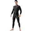 Agoky Body Uomo Metallico Lucido Bodystocking Catsuit Tuta Intera Bodysuit Manica Lunga Leggings con Cerniera Jumpsuit Biancheria Intima Monopezzo Body da Ginnastica Nero Taglia unica