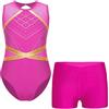 dPois Body Ginnastica Ritmica Bambina con Pantaloncini Sportivi Balletto Leotards Body Danza Classica Ginnastica Artistica Senza Maniche Costume da Allenamento Rosa caldo A 15-16 anni