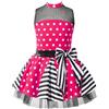 iEFiEL Abito da Balletto Bambina Ragazza Body Danza Classica Senza Manica Body Leotard Costume da Circo Patchwork Abito da Ballo a Pois Performance Dancewear Rosa Caldo 7-8 Anni