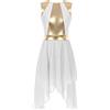TiaoBug Vestito da Danza Moderna Lirica Donna Senza Maniche Abito da Ballo Latino Americano Contemporaneo con Orlo Irregolare Vestito da Balletto Dancewear Performance Bianco XL