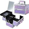Joligrace Valigetta Trucco Vuota con Specchio Beauty Case Chiusibile Valigetta per Unghie Porta Trucchi Multifunzione Makeup Case, Viola brillante