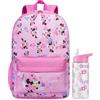 Get Trend Disney Minnie Mouse Zainetto Bambina Zip, 43cm, Grande Zaino Scuola Set con BPA Free Flip Top Borraccia con Cannuccia per Scuola (Rosa Minnie)
