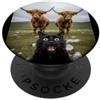 Funny Cat Selfie Highland Cows Gifts Black Cat Selfie with Cows Funny Animal Lovers Kids & Adults PopSockets PopGrip Adesivo
