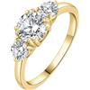 JewelryPalace 1ct Classico Anello a Tre Pietre Donna placcato oro giallo 14K con Creato Moissanite, Anelli Dorati con Pietra a Taglio Rotondo, Fede Nuziale Oro Set Gioielli Donna 10.5