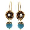 Mokilu' Orecchini Pendenti Vintage - in Ottone con Oro 24 KT - Fatto a Mano in Toscana, Made in Italy - Rosa con Perla al Centro e Angelite Azzurra Pendente
