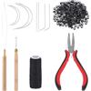 Tucnoeu Set di 200 extension con micro anelli in silicone, accessori per extension con pinze, ago, infila passanti, colore nero