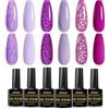 INPING Smalto Semipermante Per Unghie Viola, 6 Colori Romantico Matrimonio Serie Set Di Smalti UV, Chiaro Uva Glitter Durevole Shimmer Gel 8ML